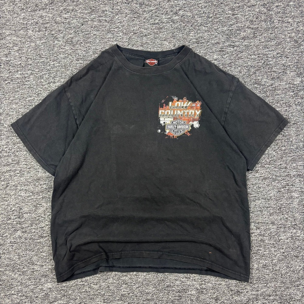 Harley Davidson Motorcycle Pinup Biker Low Country Black Graphic T-Shirt Mens L